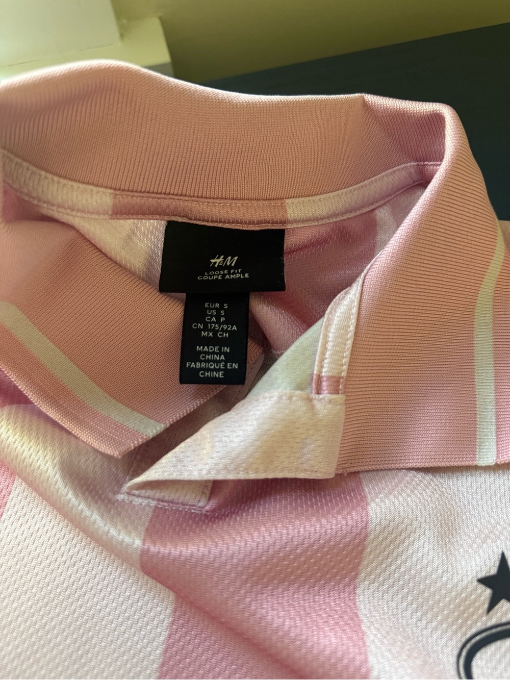 H&M, Pink & White Striped Mens Jersey Polo Shirt - Picture 3 of 4